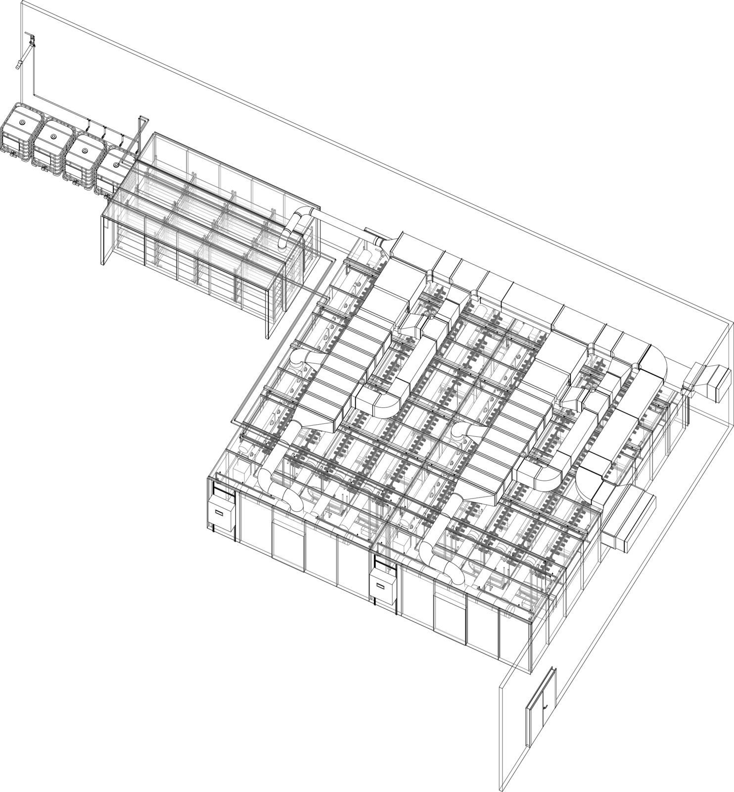 Cultivatec BIM-Modell — Anlagen-Layout mit Klima, L&uuml;ftung, Steuerung und Service-Pfaden