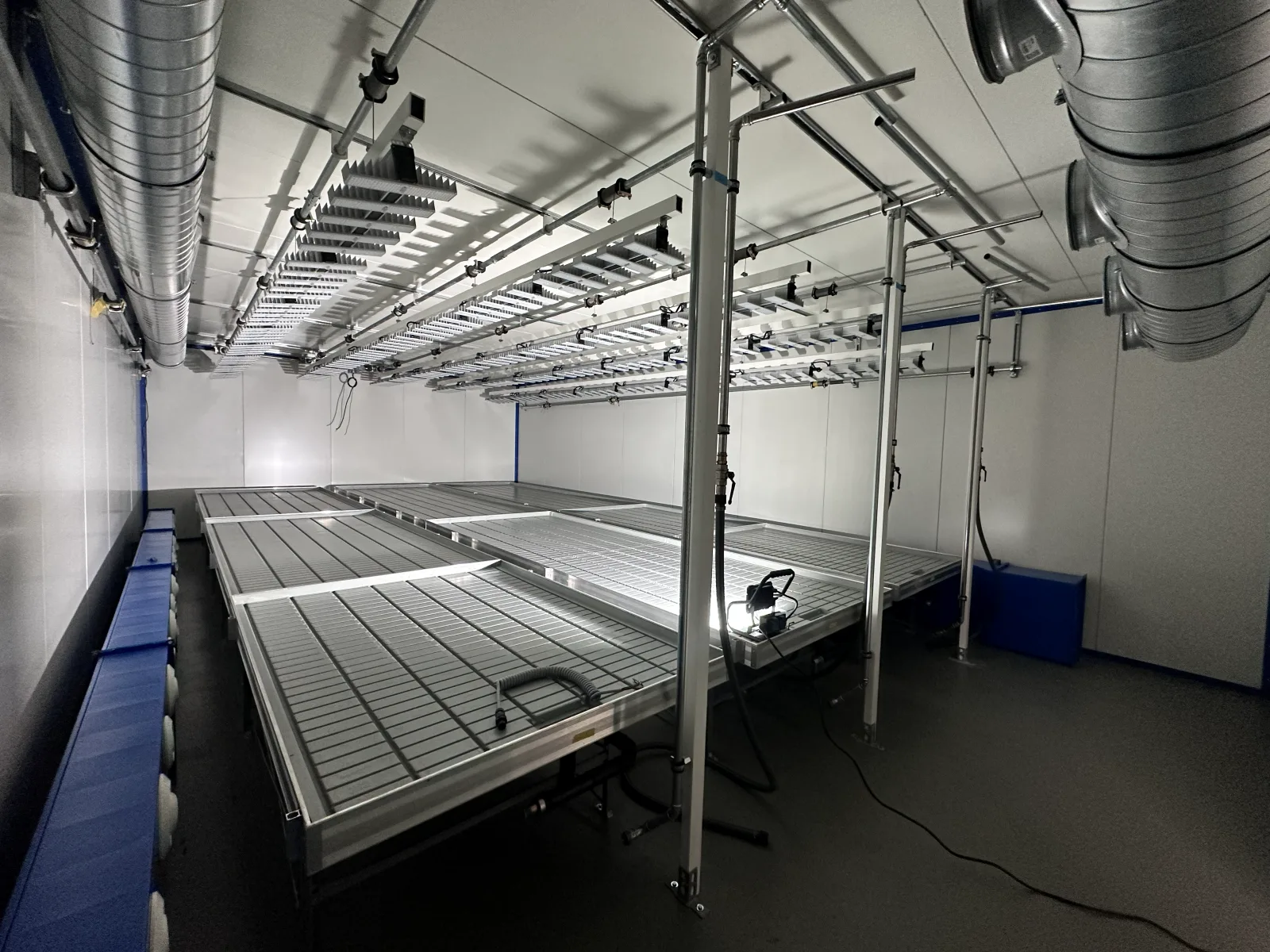 CSC Southside Organics — Rolltischreihen unter Lichtschienen mit Lüftungsführung an der Decke